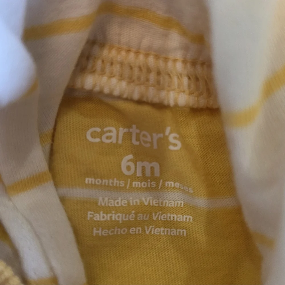 Carter’s Shark Hooded Romper | 6M | Yellow Striped One-Piece | Summer Outfit